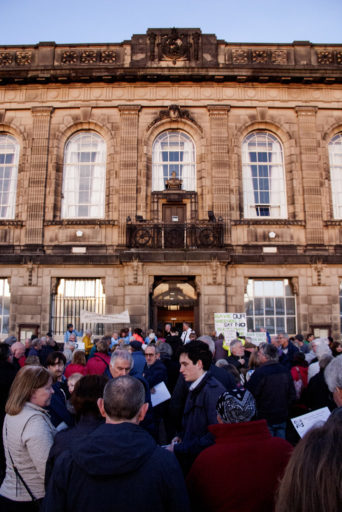 Protestors outside Wallasey Town Hall, 25 Feb 2019