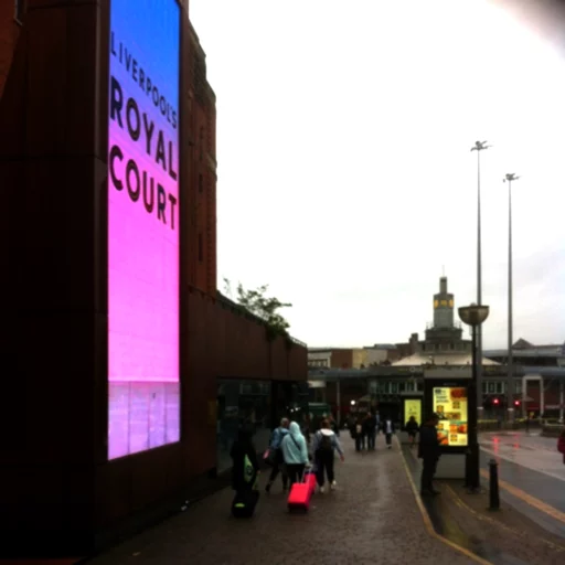 Electronic advertising screen outside the Royal Court theatre, Liverpool